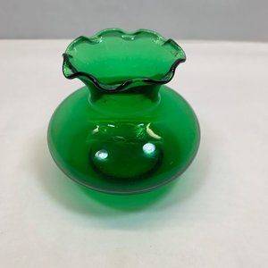 Vintage anchor hocking emerald green vase ruffled edge
